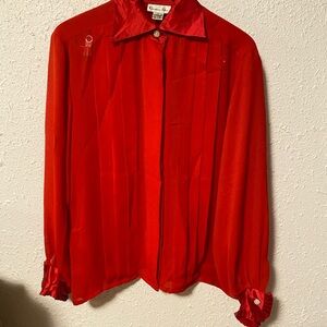 Christian Dior Vintage Red Button-Up Blouse Christmas